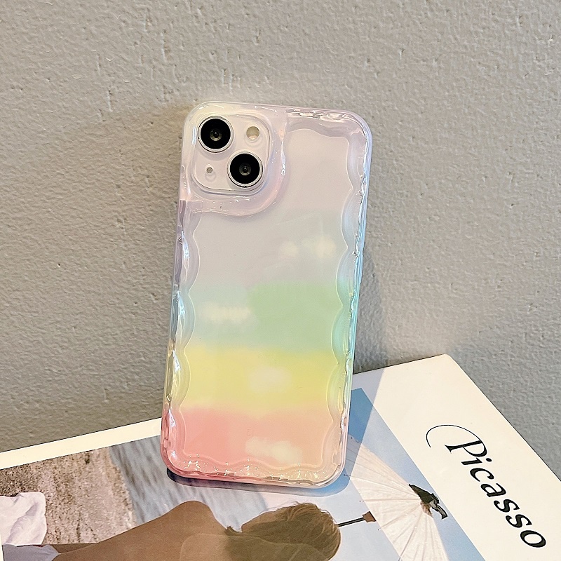 IPHONE Untuk Iphone14 13 12 11 Pro Max multicolour Transparan Pelangi Anti-drop borders Handphone Pelindung case