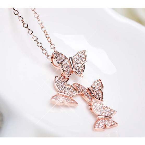 Goldkingdom Fashion Perhiasan Aksesoris Ready Stock Perak Kalung Wanita Pendek Korea Fashion Empat Kupu-Kupu Berlian Kerah Rantai Fashion Vintage Style Jewelry