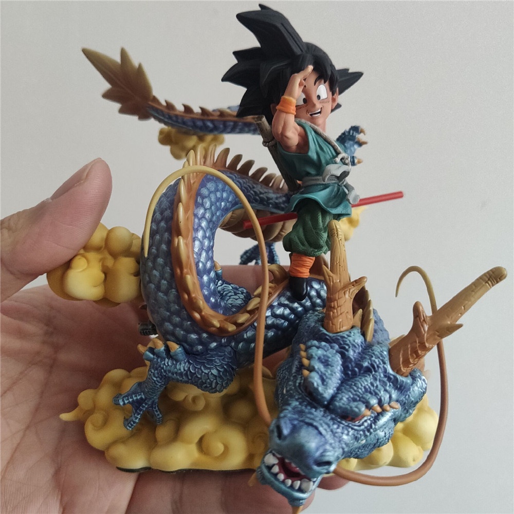 Dragon Ball Z Patung GK Son Goku in Blue GI on Mystical Blue Shenron Vasesion Pvc Figure Mainan Mobil Ornamen