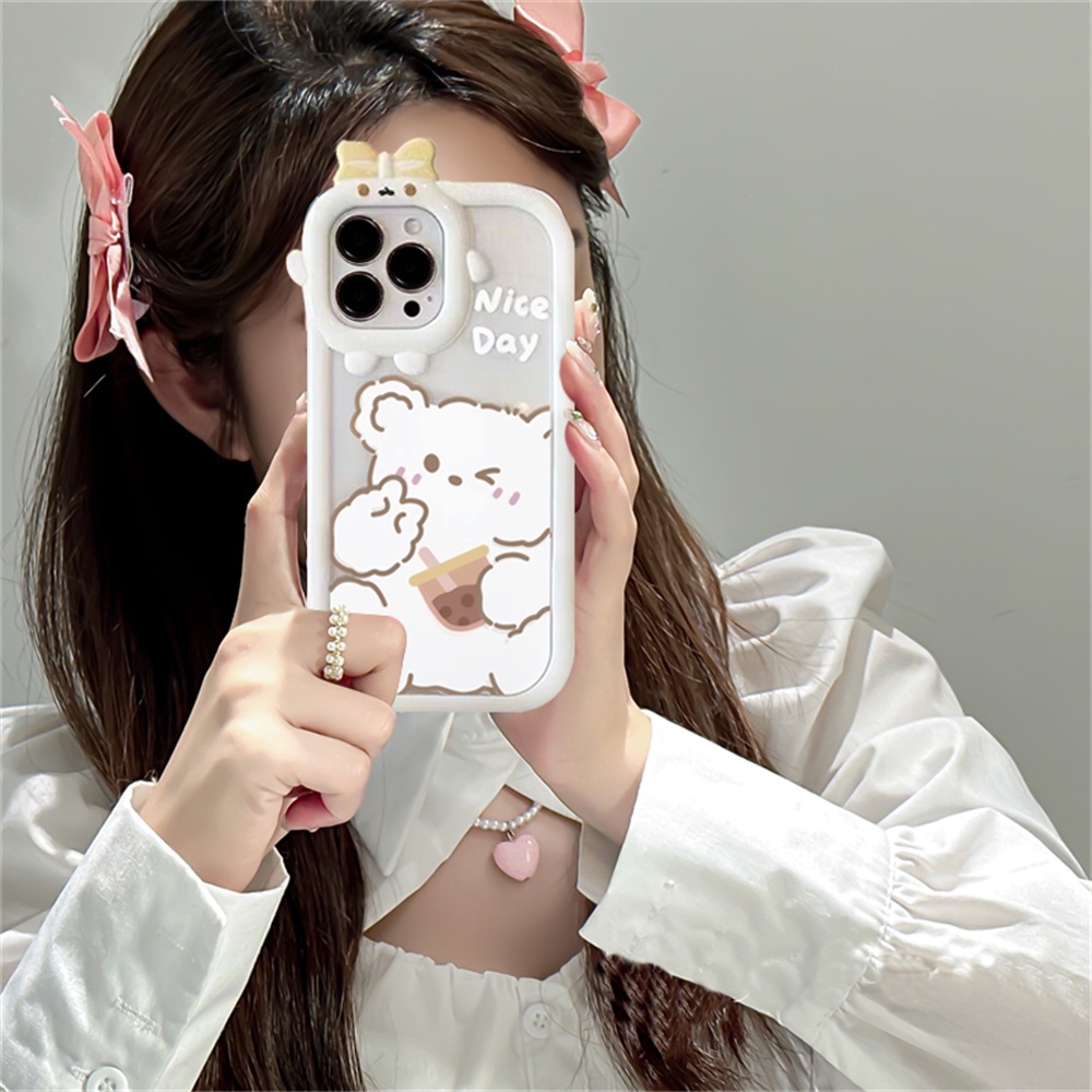 IPHONE Lucky Case Kompatibel Untuk Iphone14 Pro Max IPhone13 Pro Max IPhone11 IPhone12 IPhoneXR XS 6 6S 78 Plus SE 2020 Beruang Lucu Bubble Tea Phone Case Cover