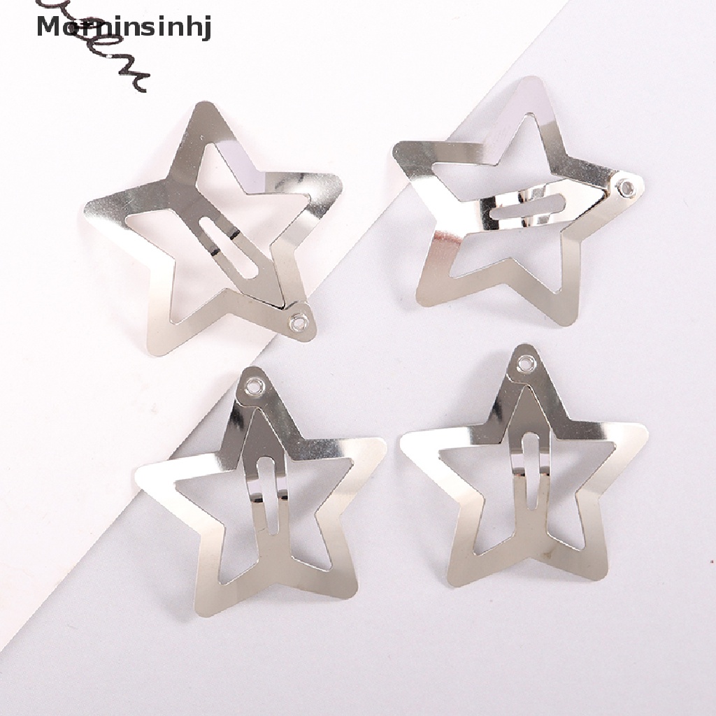 Mornin 4Pcs Jepit Rambut BB Bintang Warna Silver Minimalis Star Snap Hair Clip Untuk Anak Perempuan id