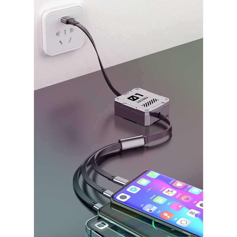 6a Kabel data Tiga-Dalam-Satu Yang Dapat Ditarik Super Cepat-Mengepang Kabel Pengisian Angin mecha
