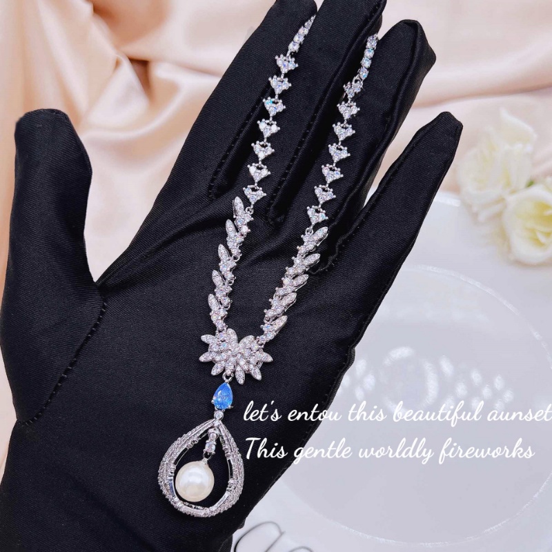 Goldkingdom Aksesoris Perhiasan Fashion Ready Stock Mutiara Set Rantai Briliant Semua Langit Bintang Selebriti Perjamuan Industri Berat Gaoding Perhiasan Kalung