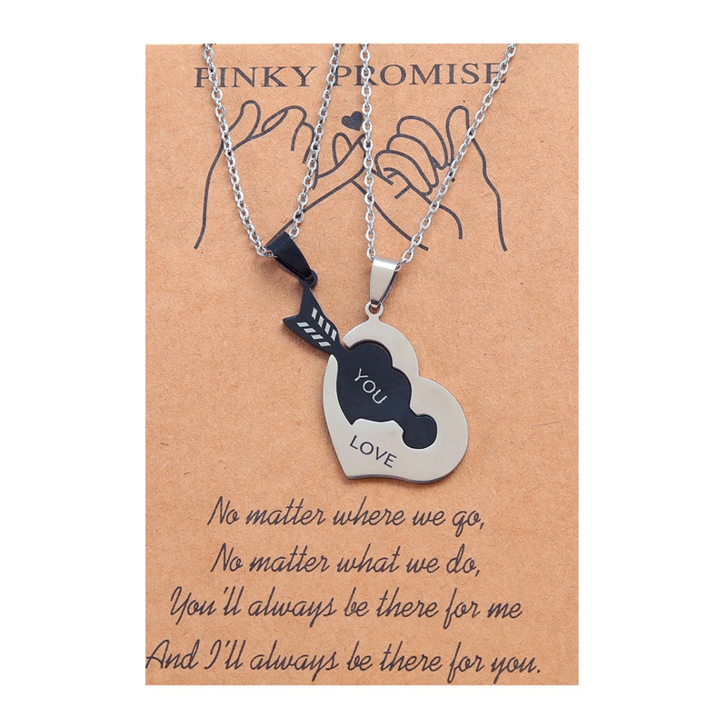 2pcs Love You Kalung Anti Karat Perempuan Cinta Kunci Berongga Tulisan Pasangan Splicing Liontin