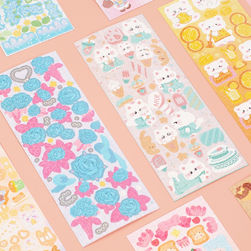 100 Lembar Random Kartun Glitter Stiker Siswa Indah Scrapbook Deco DIY Stikers