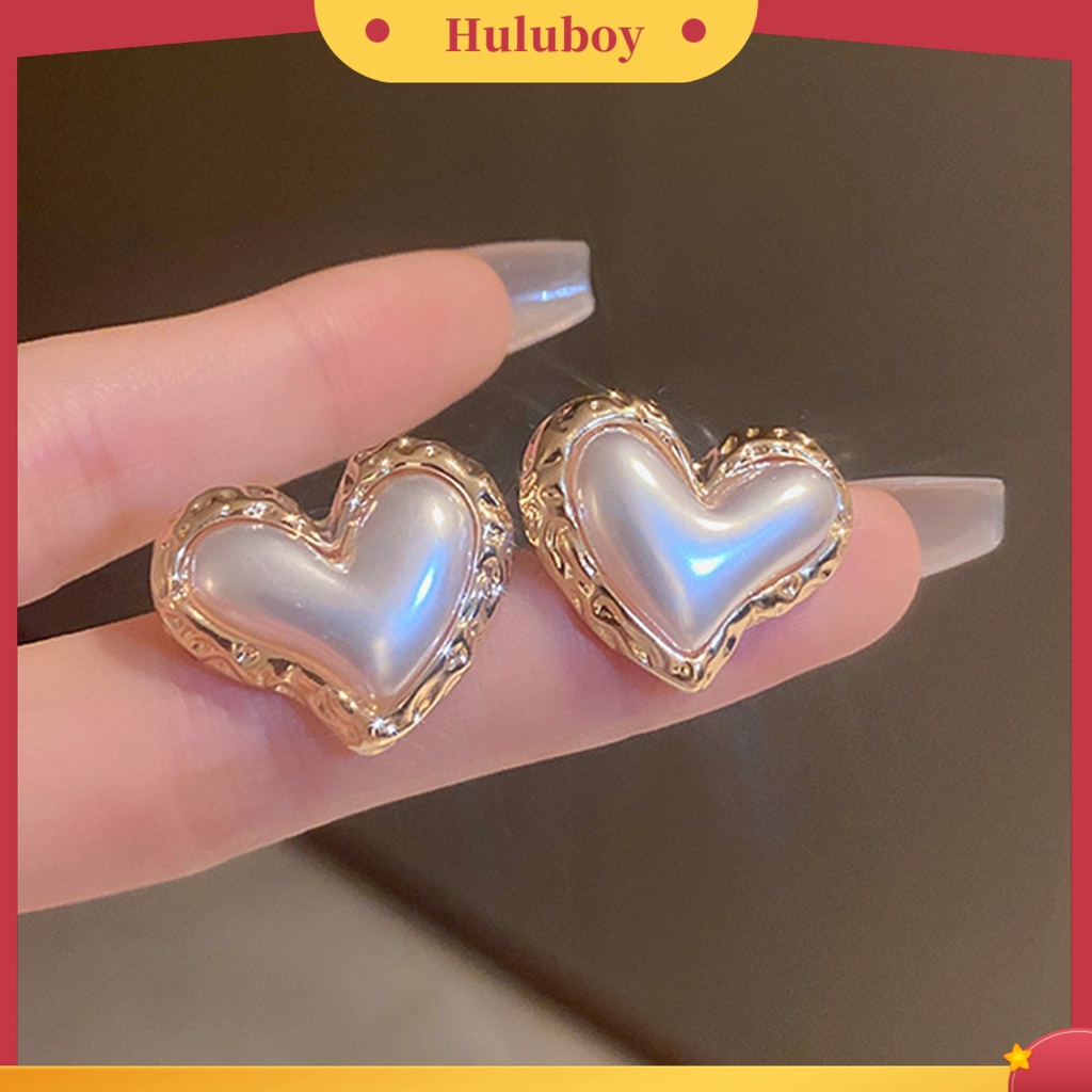 {Ready Stock} Women Ear Studs Gradient Heart-Berbentuk Cahaya Mewah Perak Wanita Kepribadian Fashion Mutiara Imitasi Stud Earrings Pakaian Sehari-Hari