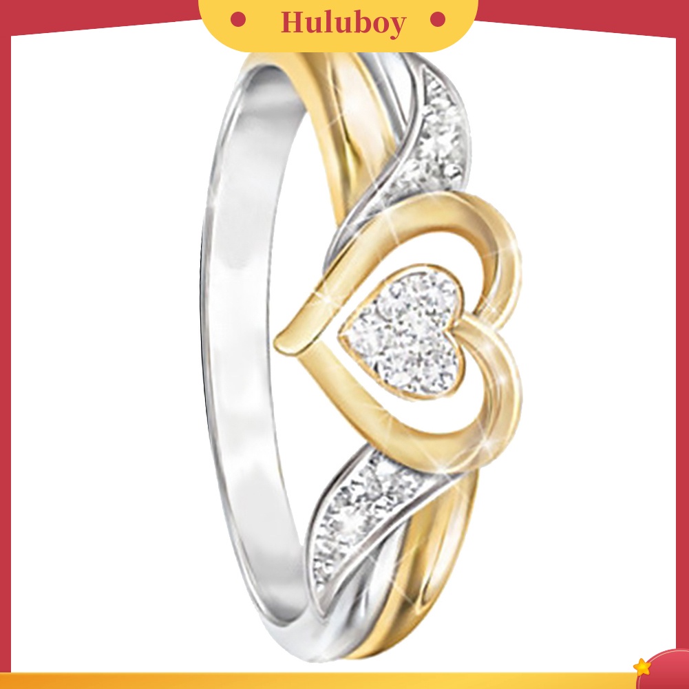 {Ready Stock} Shiny Wanita Berlian Imitasi Berongga Cinta Hati Jari Cincin Perhiasan Pertunangan Pernikahan