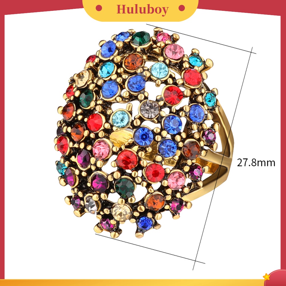 {Ready Stock} Mewah Oval Warna-Warni Berlian Imitasi Bertatahkan Wanita Jari Cincin Pesta Perhiasan Hadiah