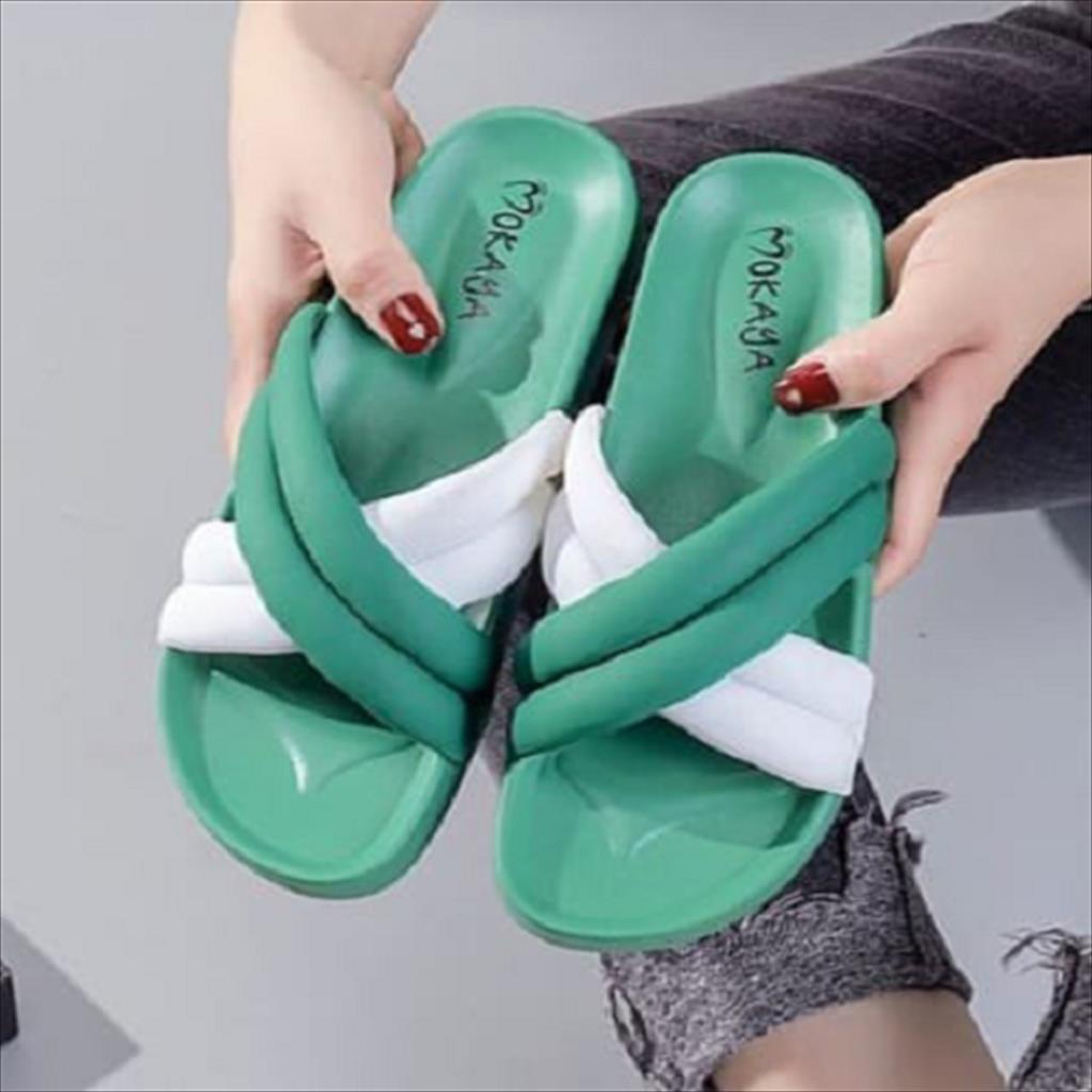 Mokaya / Size 36-41 (2206-29) Sandal Slop Jelly Wanita Ban Silang Warna Mix Putih Super Cantik Mewah Elegant Trendy Kekinian Import - Fanz Shoes