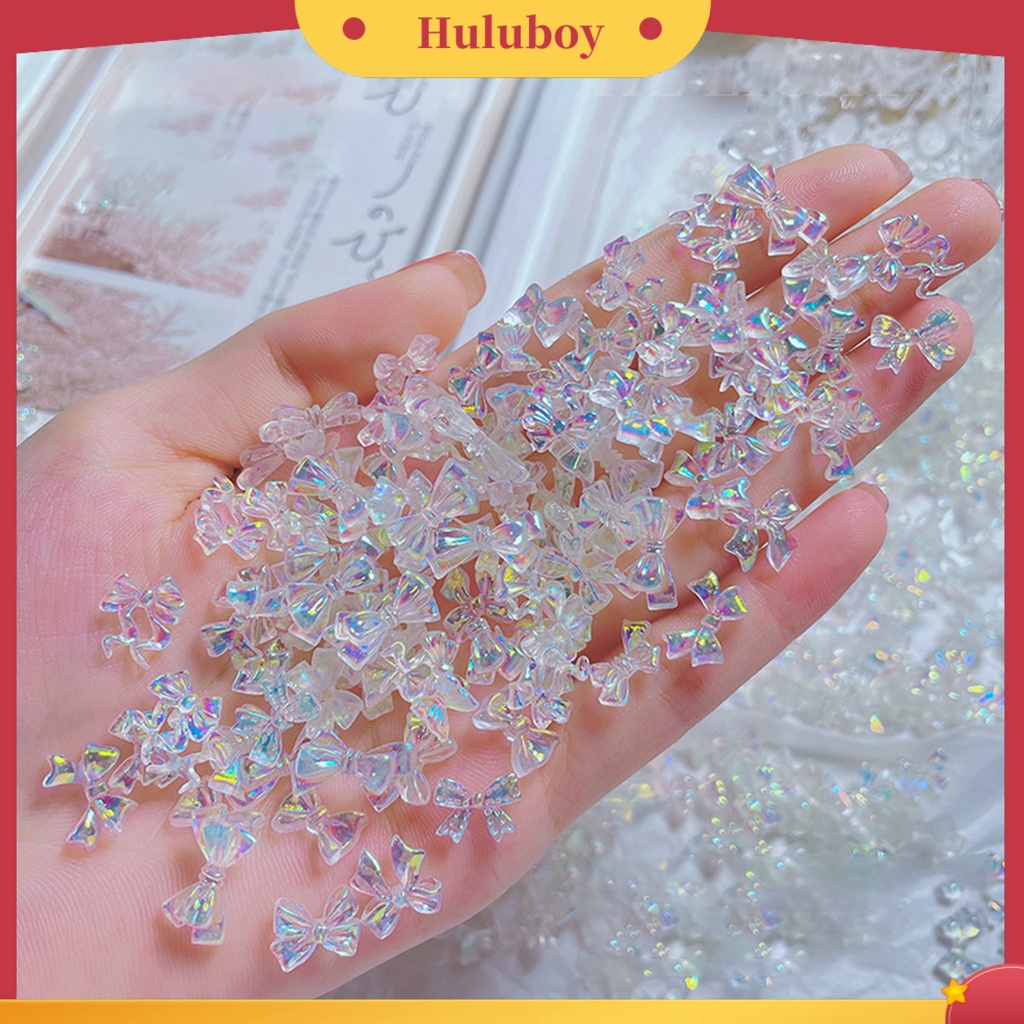 {In Stock} 50Pcs/Set Ornamen Busur Kuku Aurora 3D Resin Manicure Glitter Ikatan Simpul DIY Berlian Imitasi Untuk Mempercantik