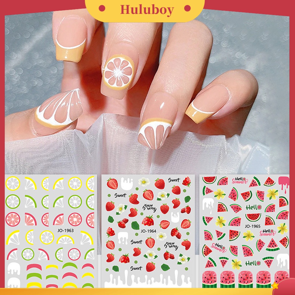 {In Stock} Stiker Kuku Pola Indah Warna Vibrant Perekat Diri Ultra-Tipis Kuat Lengket Dekoratif 6gaya Strawberry Cherry Fruit Bertema Nail Art Decal Perlengkapan Kuku