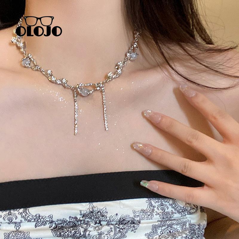 【COD】Kalung Zirkon Batu Moonlight Putih Wanita Musim Panas Manis Keren Rantai Klavikula Canggih