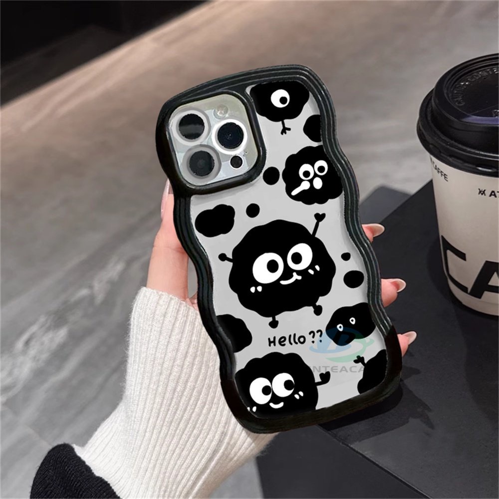 Redmi10 9C 10C 10A 9A 9T Redmi Note11 Pro Note11S Note10 5G 10s Note9 Note8 Poco M5S X3 NFC M3 Hitam Kartun Lucu Fashion Joy Bola Batubara Tepi Melengkung TPU Phone Case Binteacase