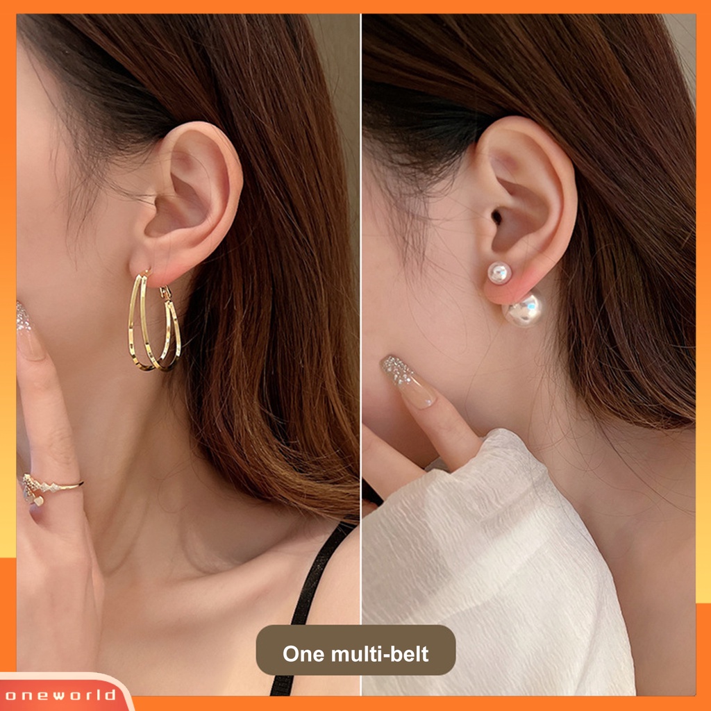 [OWR] 1pasang Menjuntai Anting Geometris Tinggi Gloss Temperamen Cahaya Mewah Tindik Hias Hypoallergenic Mutiara Imitasi Hoop Earrings Perhiasan Aksesori