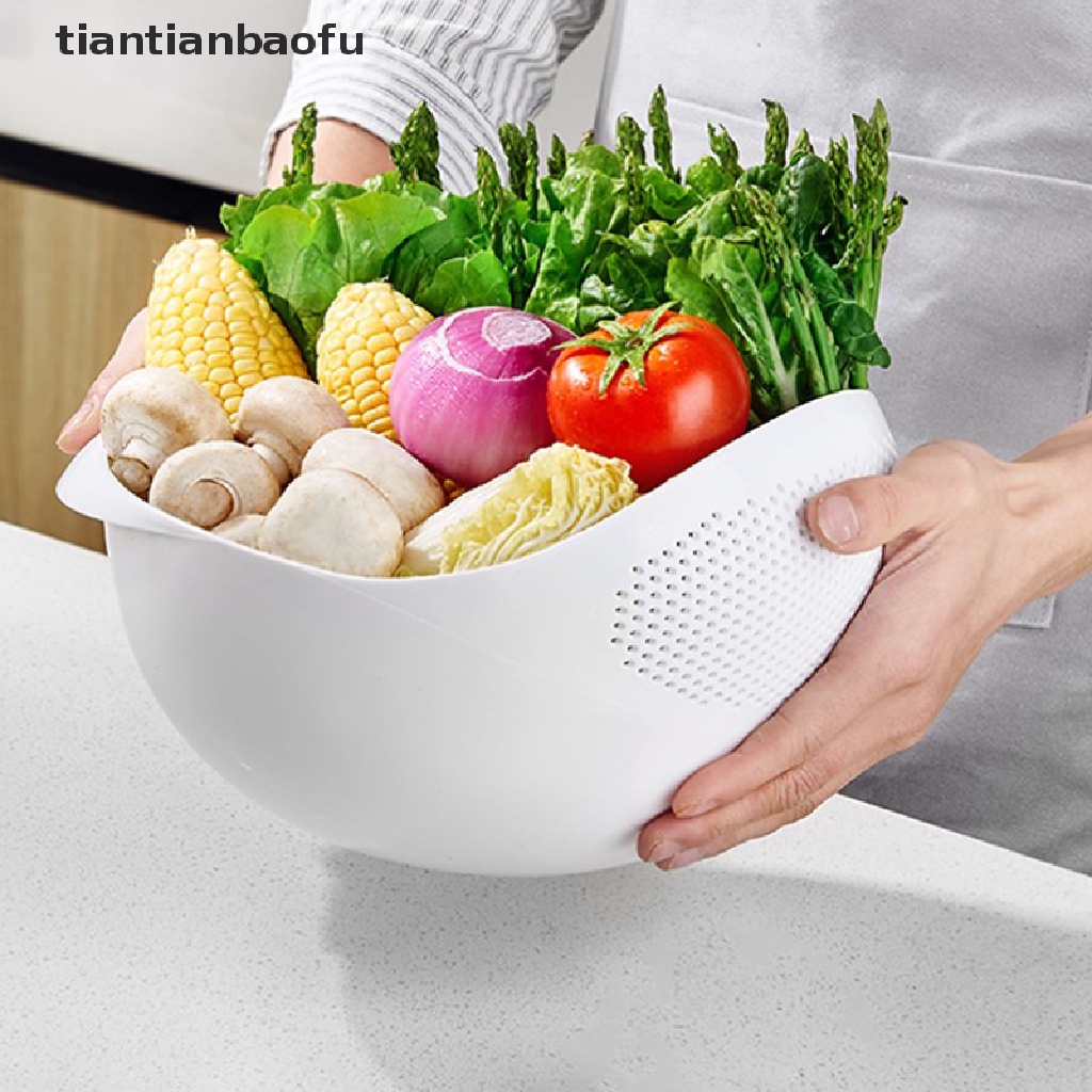 [tiantianbaofu] Saringan Beras Plastik Colander Kitchen Drain Basket Dengan Gagang Strainer Basket Butik