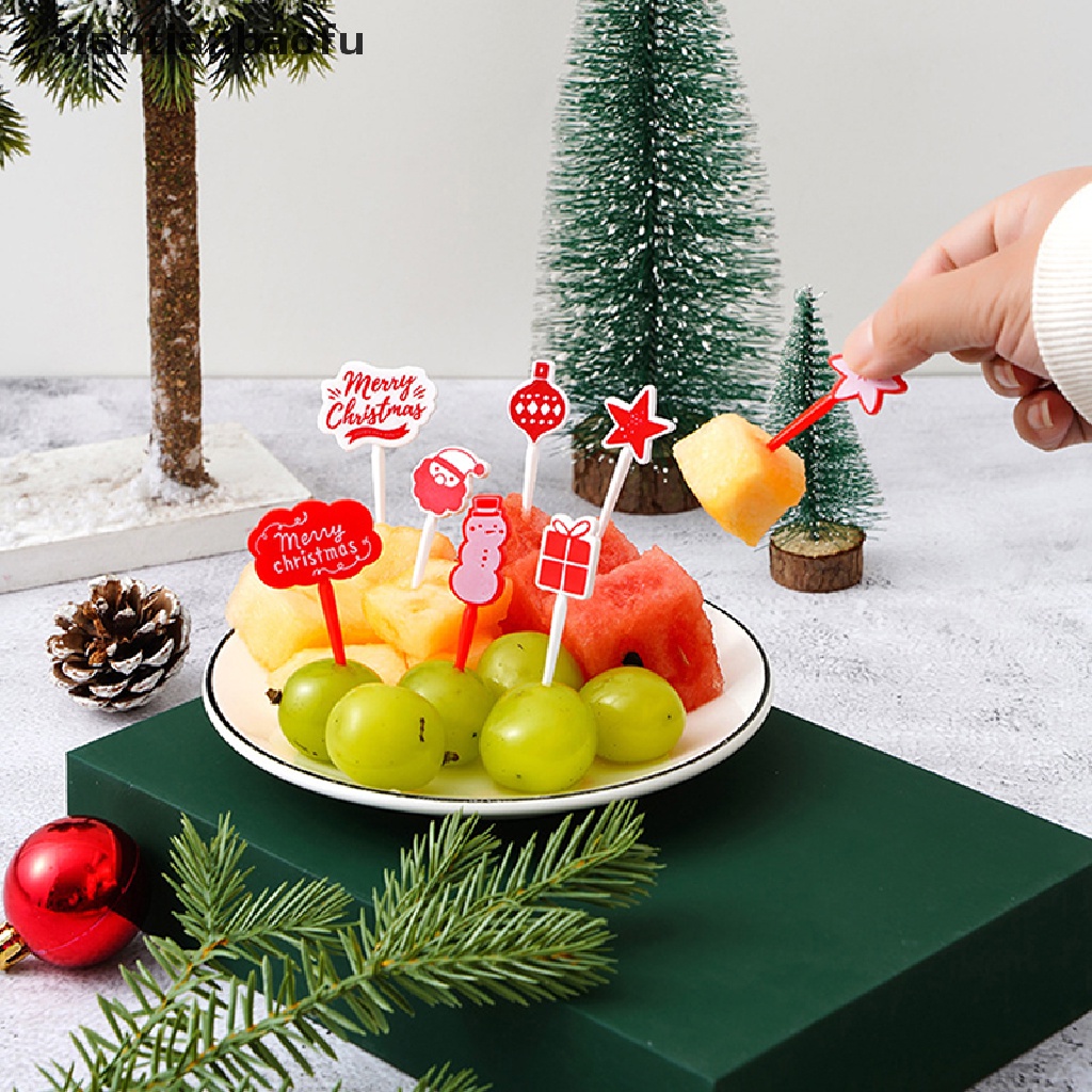 [tiantianbaofu] 4/8pcs Merry Christmas Hewan Buah Garpu Mini Kartun Anak Kue Buah Tusuk Gigi Butik