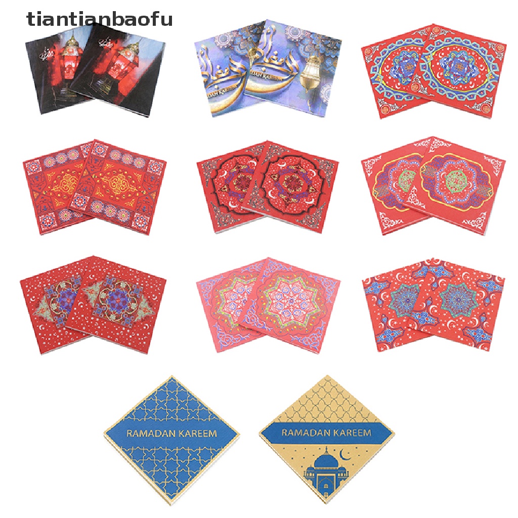 [tiantianbaofu] 20pcs/pack Eid Mubarak Ramadan Dekorasi Printed Holiday Napkin Tisu Wajah Butik