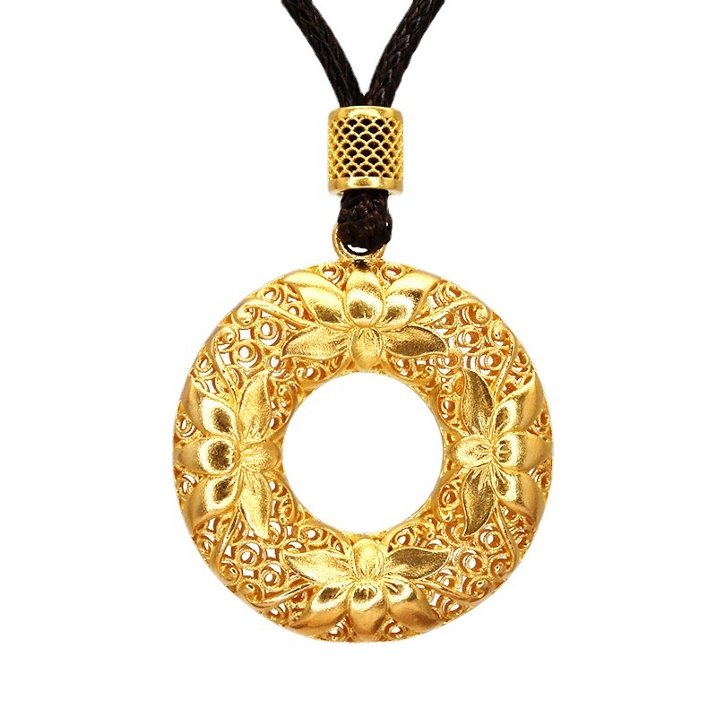 Goldkingdom Aksesoris Perhiasan Fashion Ready Stock, Tradisi Kuno, Mewarisi Liontin Emas Gesper Aman Lotus Dan Melubangi Wanita &amp;#Kalung Fashion 039; s.