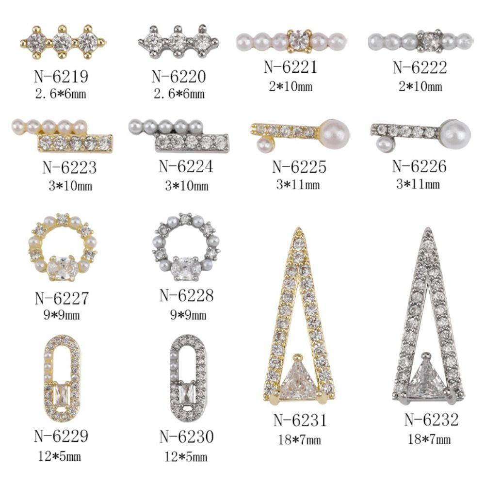 AUGUSTINA Agustina Kuku Ornamen 3D Mutiara Tidak Teratur Berlian Imitasi Diamond Insert Hollow Alloy Manicure Charms