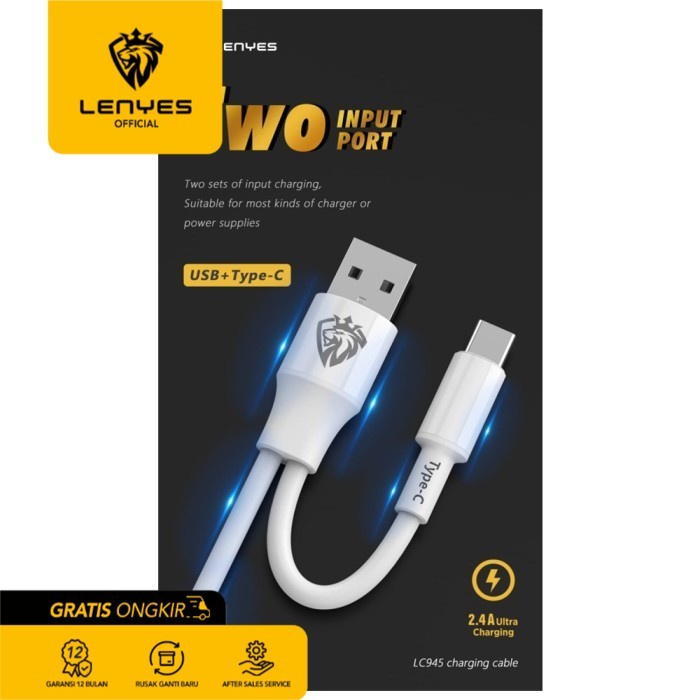 LENYES LC945 2.4A 6 In 1 Kabel Data 1.2m Micro USB Type C Lightning casan