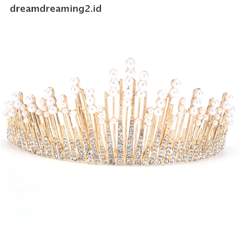 (hot) Mutiara Kristal Tiara Berlian Imitasi Aksesoris Rambut Mahkota Pernikahan Bridal Headband//