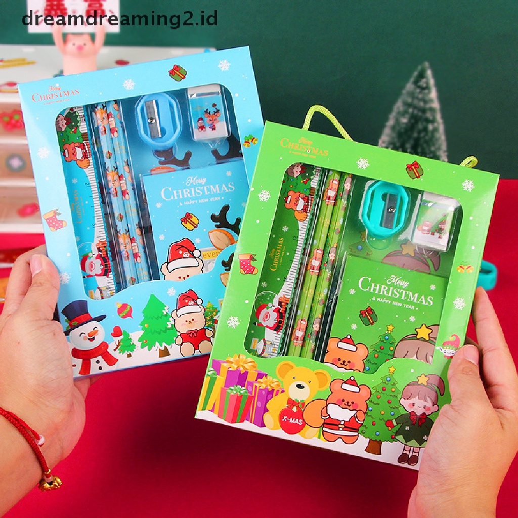 (hot) 6pcs/set Alat Tulis Natal Set Anak Kartun Lucu Perlengkapan Sekolah Hadiah Ulang Tahun Anak Hari Anak Alat Tulis Gift Set//