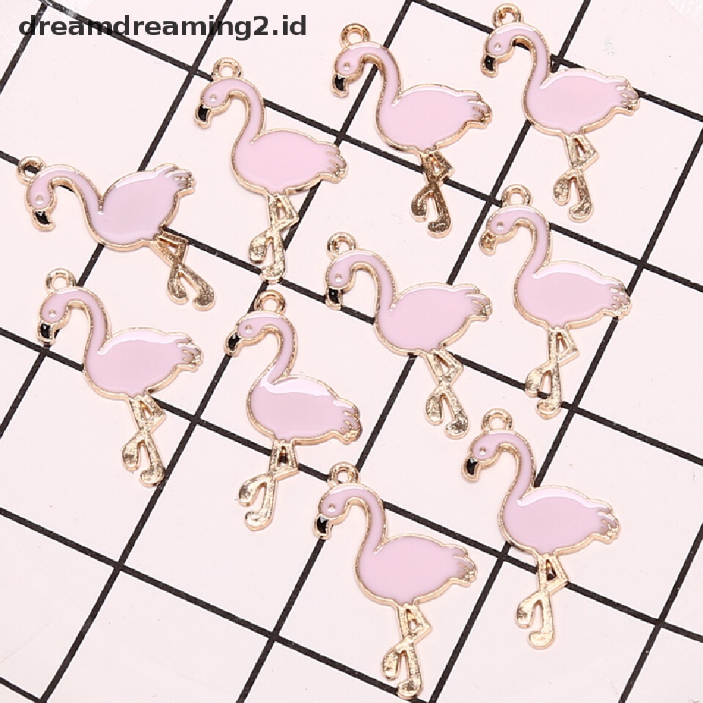 (hot) 10pcs/lot Alloy Enamel Flamingo Ch Pedant Kerajinan Temuan Perhiasan DIY Hadiah//