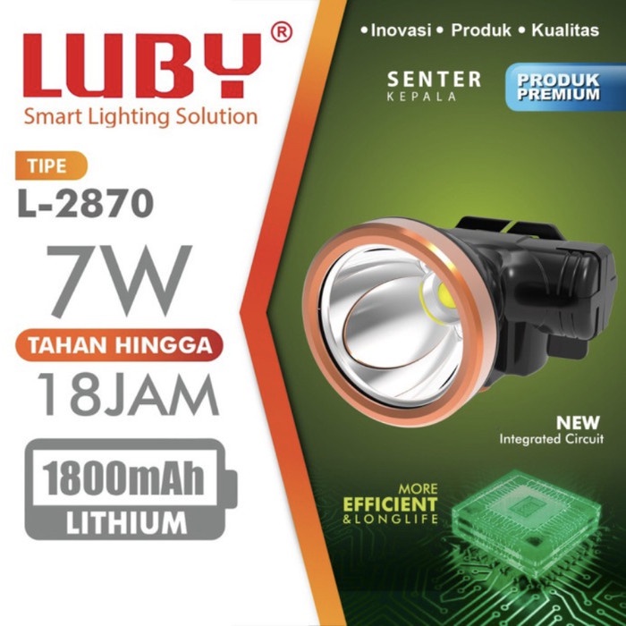 Promo - Senter Kepala Head Lamp Luby L-2870 7Watt Nyala Lampu Putih Kuning - LUBY-2870-L - The Best 
