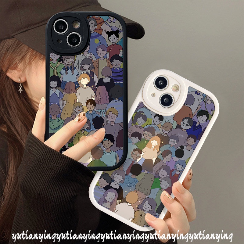 IPHONE Kartun Pasangan Anak Laki-Laki Perempuan Lovers Case Kompatibel Untuk Iphone11 12 14 13 Pro Max X XS XR Max7 8 6 6s Plus SE 2020 Lembut Tpu Phone Cover