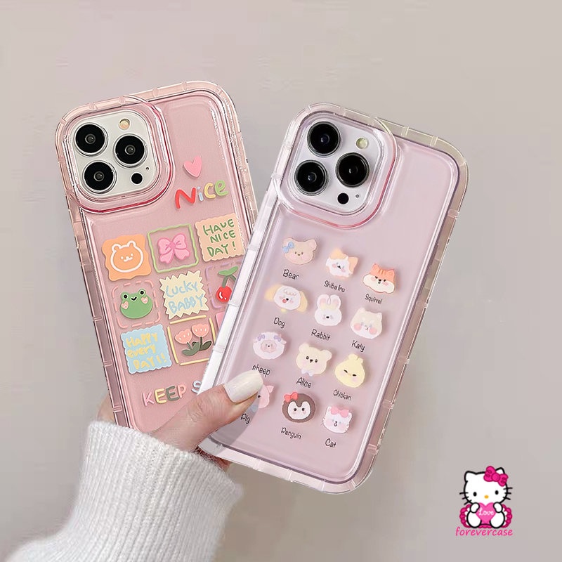 IPHONE Lembut Tpu Shockproof Airbag Kawaii Phone Shell Case Kompatibel Untuk Iphone11 13 12 14 Pro MAX 7Plus 6S 6 Plus X XS XR MAX Ins Cherry Candy Kartun Hewan Lucu Beruang Katak Cover