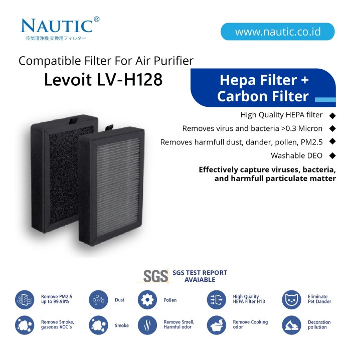 Hepa Filter untuk Air Purifier Levoit LV-H128 - HEPA H13 Dual Filter