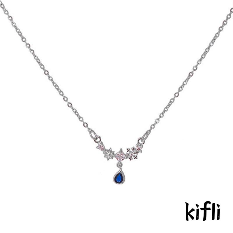 [KD] Blue Zircon Water Drop Kalung Wanita Ringan Mewah Manis Keren Temperamen Rasa Canggih