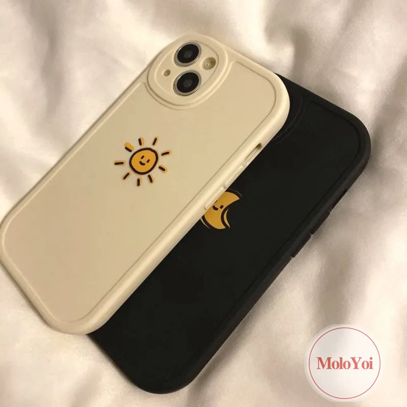 IPHONE Case Warna Solid Sederhana Kompatibel Untuk Iphone11 7 8 Plus 12 14 13 Pro MAX 6 6s 14 Plus XR X XS MAX SE 2020 Pasangan Bulan Matahari Penuh Pelindung Lembut Ponsel Cover