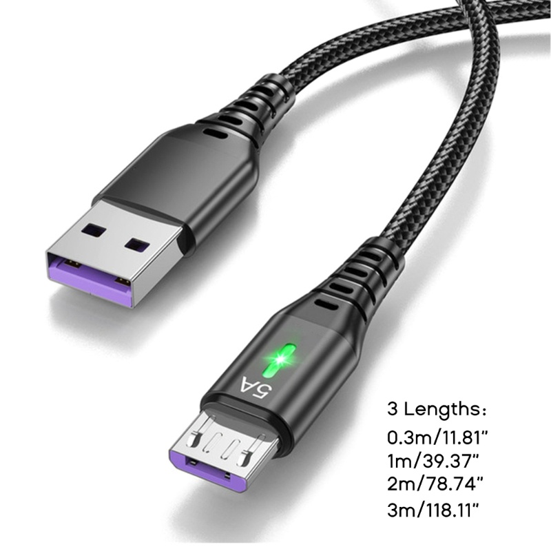 Zzz 5A Kabel Lampu Led USB Ke MicroUSB Fast Charging Data Cord Nylon Braided