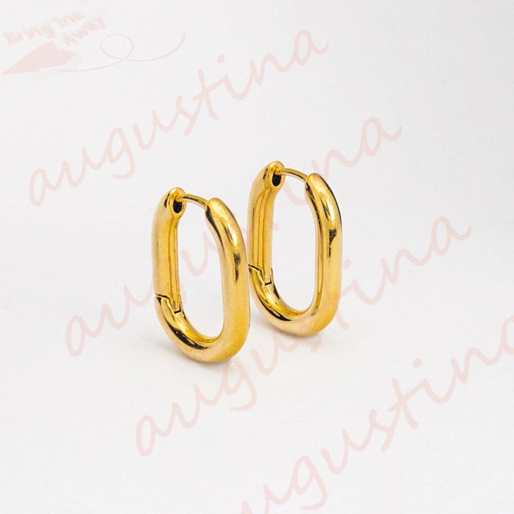 Anting Hoop Agustina Minimalis Sederhana Aksesoris Pesta Wanita Pria Bentuk U Klip Telinga Berlapis Perak