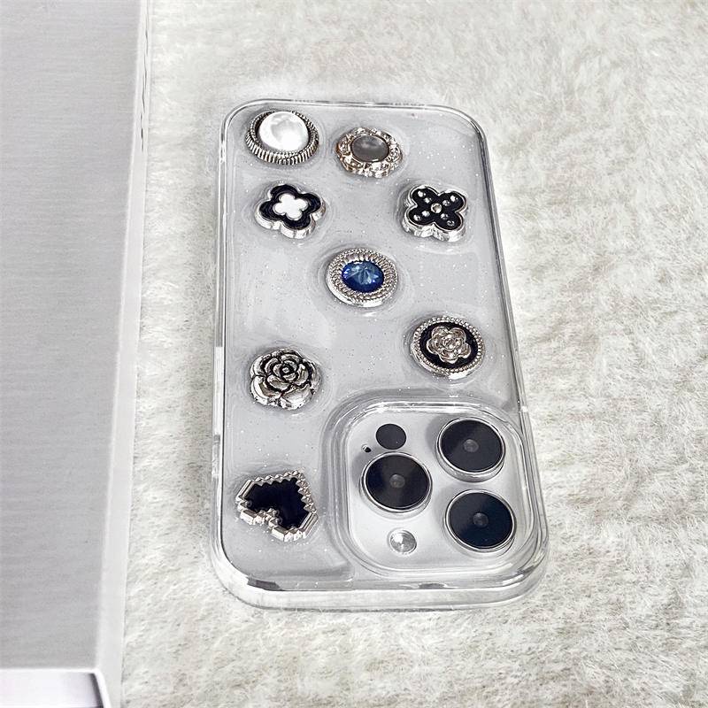 Retro 3D Metal Flower Epoxy Clear Phone CaseFor Iphone14 13 12 11 Pro MAX Plus Mini Klasik Glitter Lembut Penutup Belakang Untuk iPhone X XS MAX XR 7 8 Plus SE 2022 2020