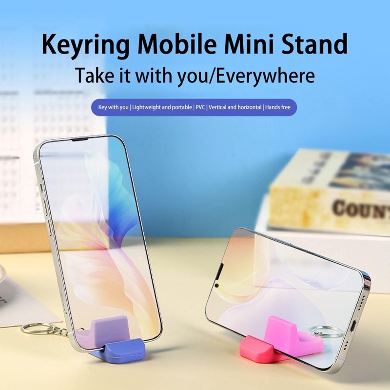 Mini Berkualitas Tinggi Sederhana Beberapa Warna Luar Dalam Ruangan Ponsel Berdiri Universal Stylish Portable Compact PVC Keychain Ring Holder