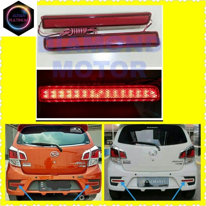 New Agya Ayla 2017 Mata Kucing Reflektor Lampu Led Bemper Belakang Variasi Mobil