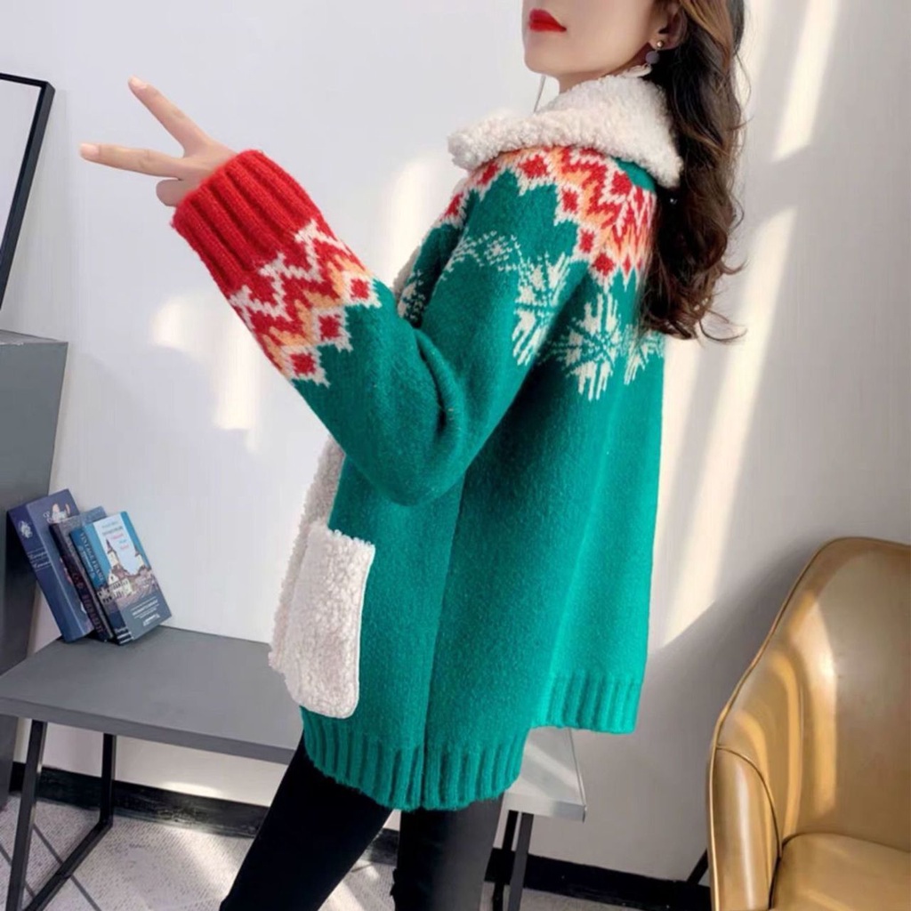 IMPORT GABRIELLA WOMAN WINTER KNIT WOOL JACKET CHRISTMAS EDITION JAKET NATAL MUSIM DINGIN