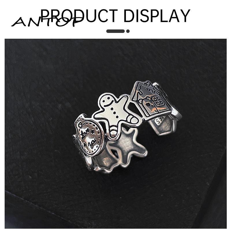 [antop] Tidak Memudar Cincin Perempuan Pembukaan Adjustable Desain Graffiti Gingerbread Man Ring