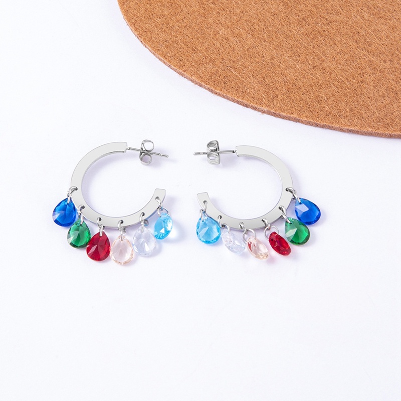 Gaya Etnik Bohemian Anting Handmade Warna-Warni Tidak Teratur Batu Retro Hoop Rumbai Anting Boho Earrings