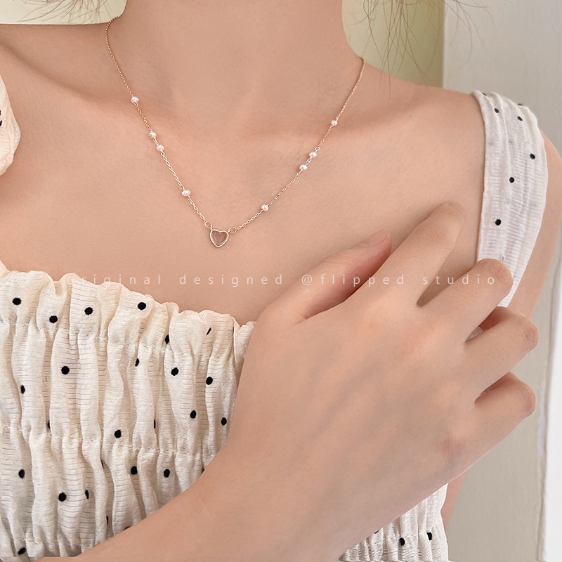 Yeezii Kalung Liontin Hati Opal Sederhana Choker Rantai Mutiara Kristal Untuk Aksesoris Perhiasan Wanita