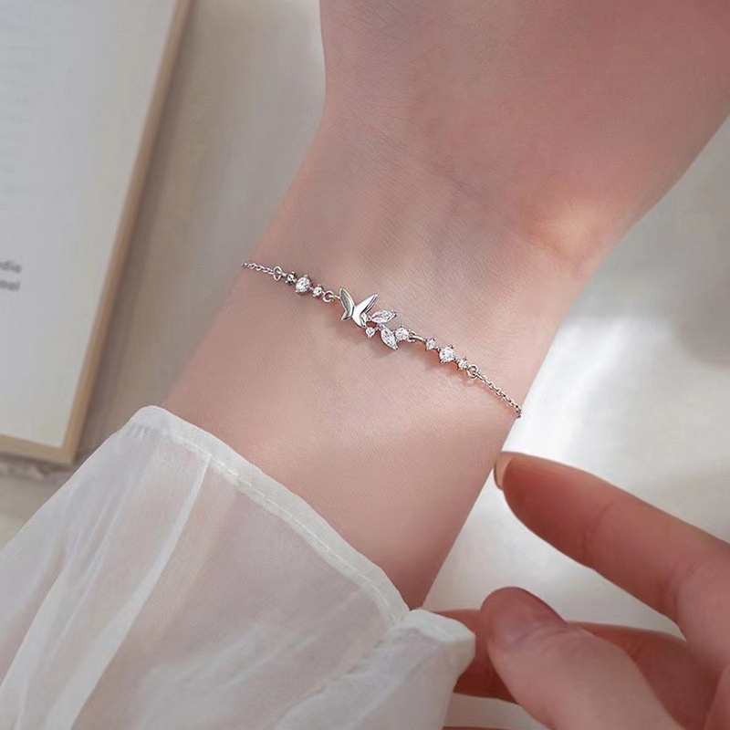 Butterfly Crystal Bracelet Gelang Rantai Silver Simple Untuk Aksesoris Perhiasan Wanita