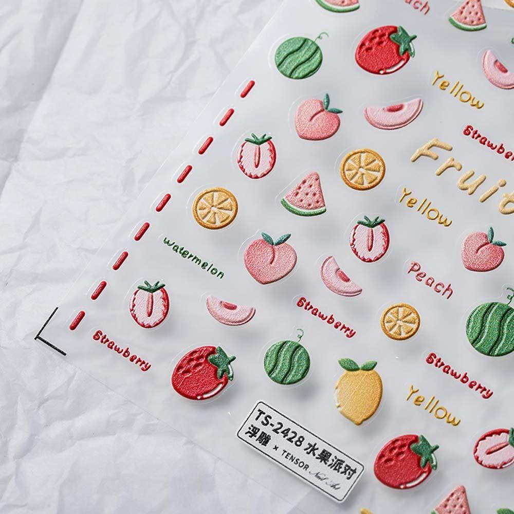 Mxbeauty Kartun Stiker Kuku Jepang Perekat Diri Kitty Kucing Buah Strawberry Peaches Dekorasi Kuku