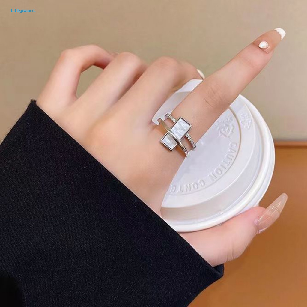 Lilyscent 1set Kepribadian Wanita Cincin Perhiasan Aksesoris Mempesona Berlian Imitasi Wanita Cincin Dilepas