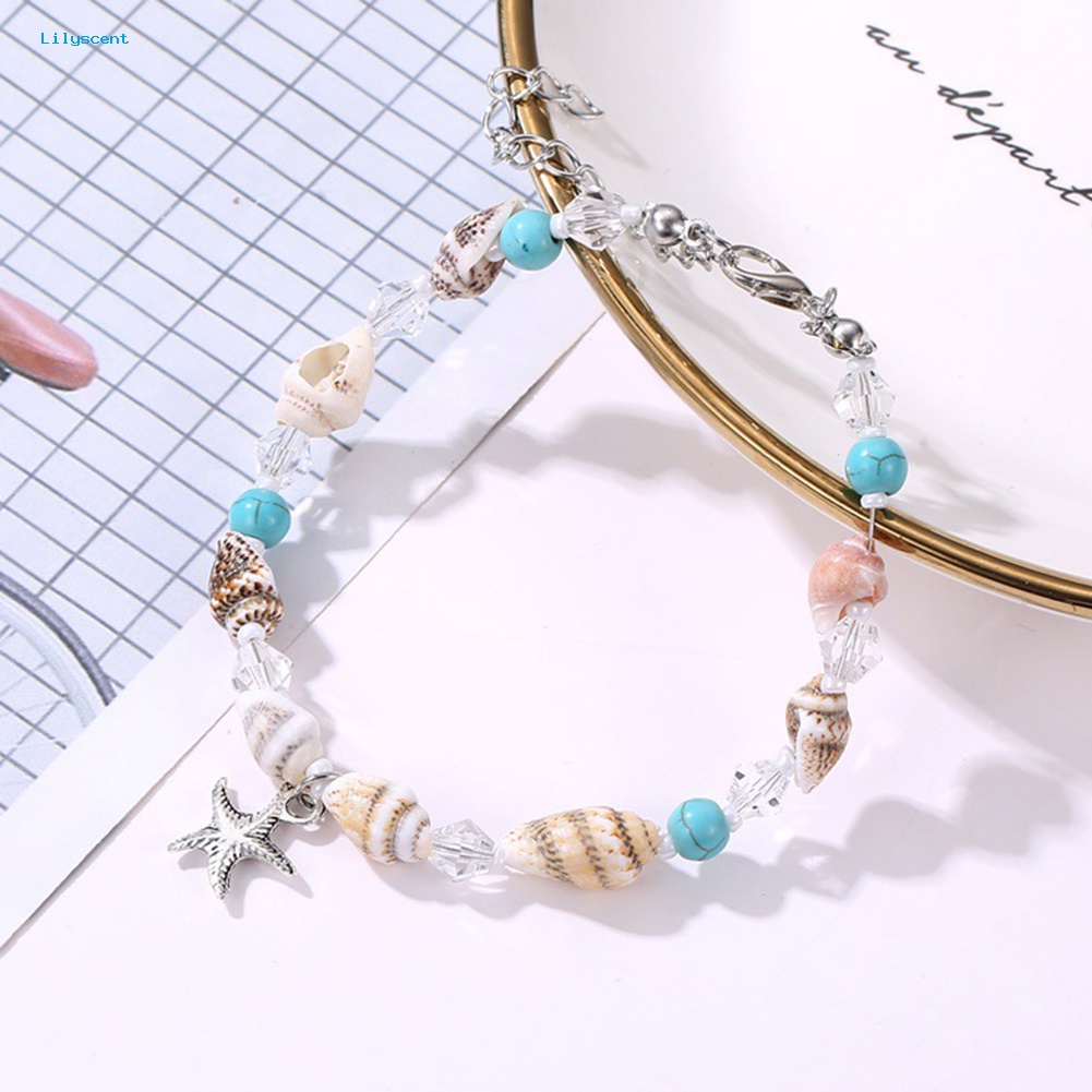 Lilyscent Boho Wanita Shell Beads Bintang Laut Gelang Kaki Pantai Sandal Barefoot Ankle Bracelet