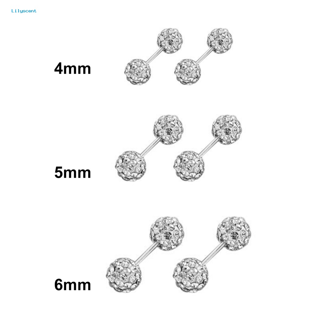 Lilyscent 1pasang Anting Mini Perempuan Perhiasan Aksesoris Sparkling Cubic Zirconia Stud Earrings Mewah