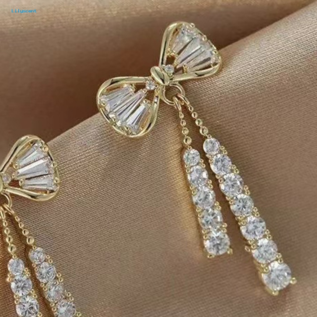 Lilyscent 1pasang Anting Menjuntai Mengkilap Tinggi Perhiasan Fashion Berlian Imitasi Mengkilap Ikatan Simpul Wanita Earrings Temperamen