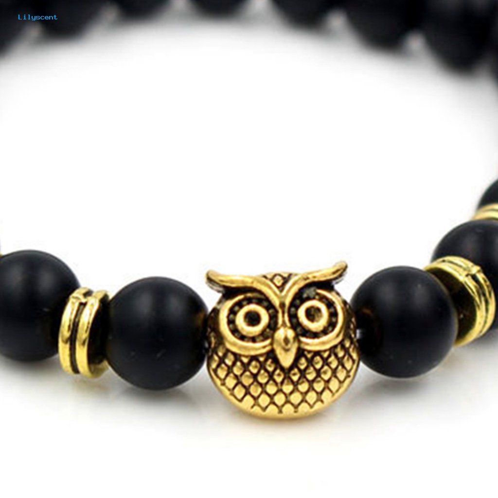 Lilyscent Ringan Gelang Penyembuhan Pakaian Sehari-Hari Batu Vulkanik Imitasi Alami Penyembuhan Kecemasan Manik-Manik Bangle Owl Charm