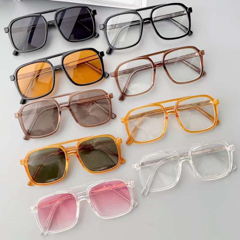 (YUZHU) Kacamata Hitam Warna Permen Desain Bergaya Baru Oversized Square Frame Double Beam Sunshade Sunglasses